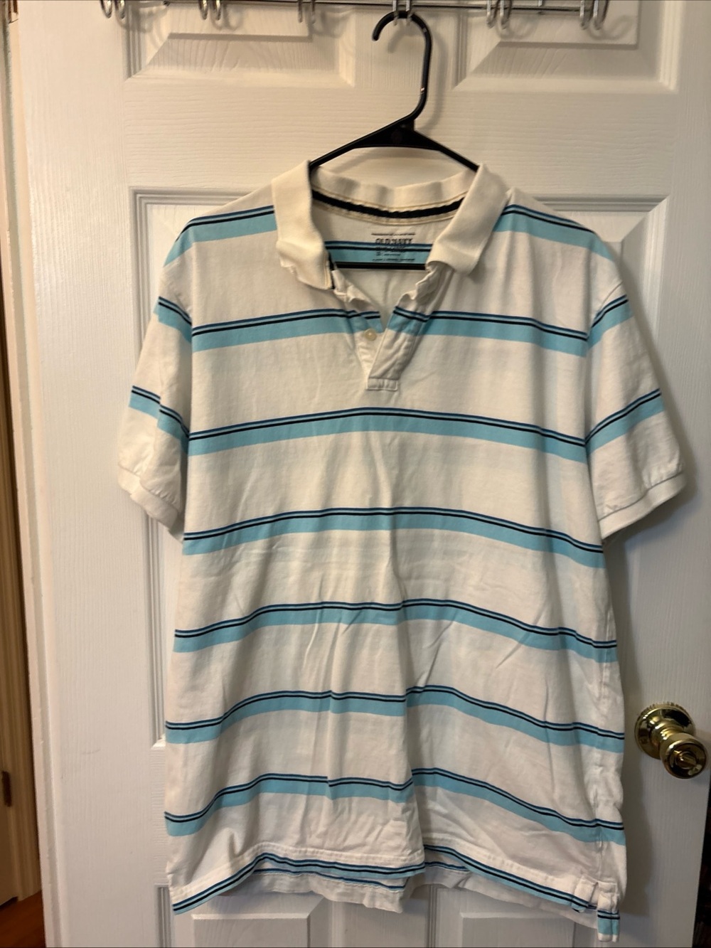 Old Navy White Polo with Blue Stripe Accents